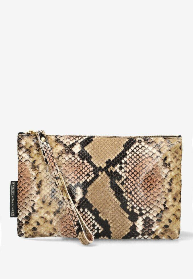 fred de la bretoniere Clutch Snake Printed Taupe
