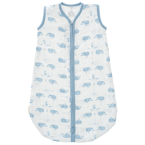 fresk Slaapzak muslin 2-laags Blue Fog Whale Wit