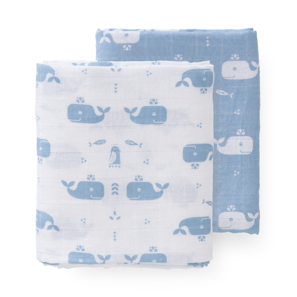 fresk Swaddle set Whale blue fog (2 stuks)