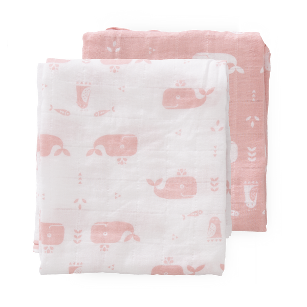 fresk Swaddle set Whale Mellow Rose (2 stuks)