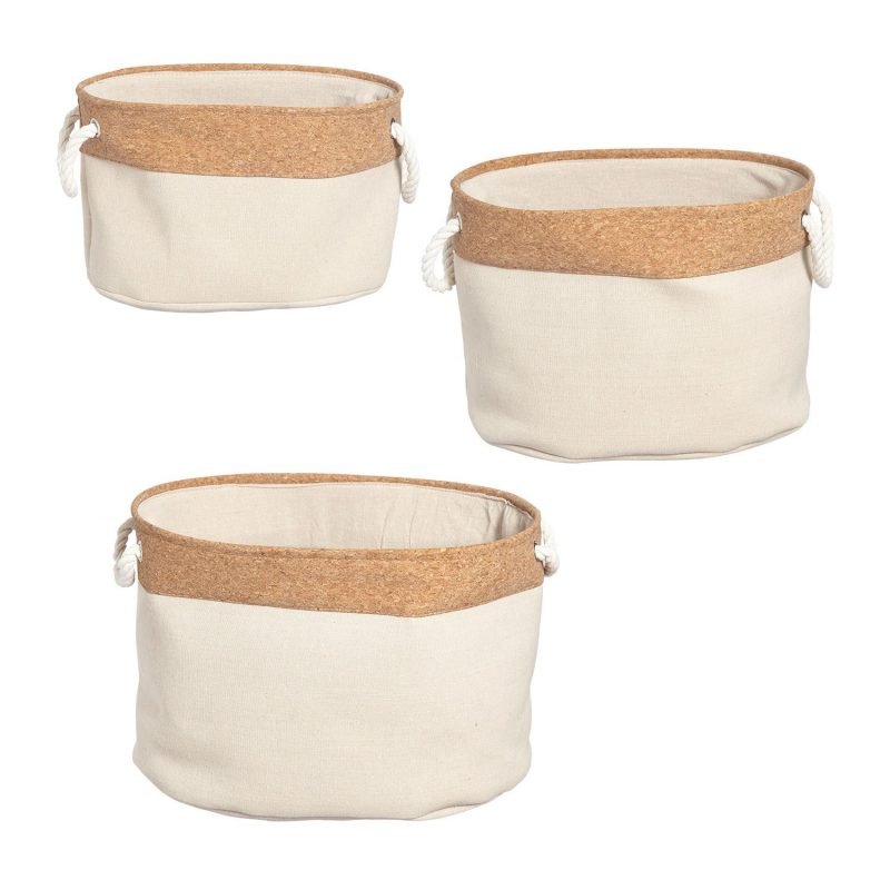 Furniteam 3-Piece Fabric Basket Set With Cork & Cotton