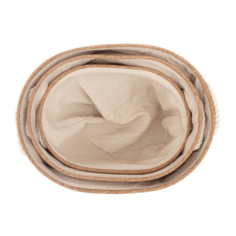 Furniteam 3-Piece Fabric Basket Set With Cork & Cotton