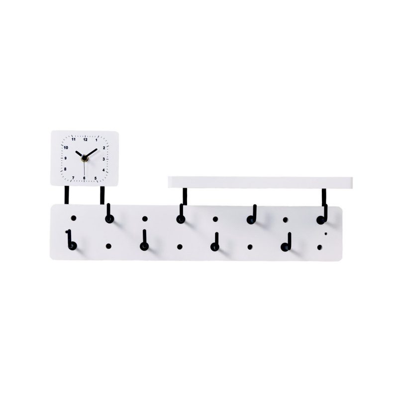 furniteam Bamboo Wall Rack with 8 Hooks and Clock
