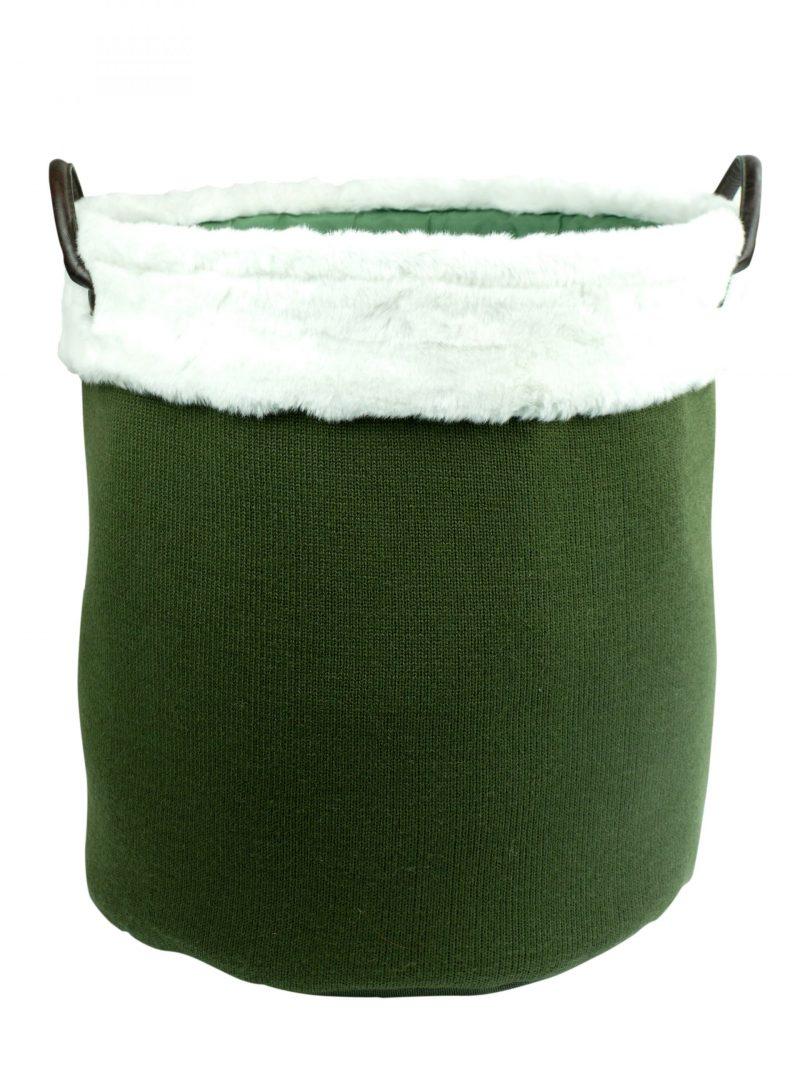 furniteam Knitted storage bag with fur – green