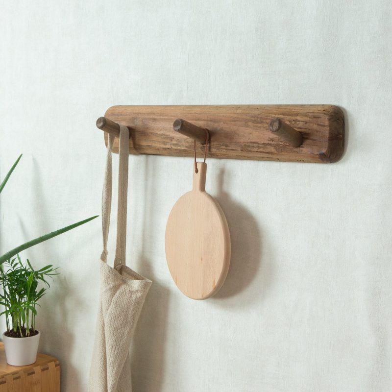 furniteam Recycled Wood Wall Rack with 3 Hooks