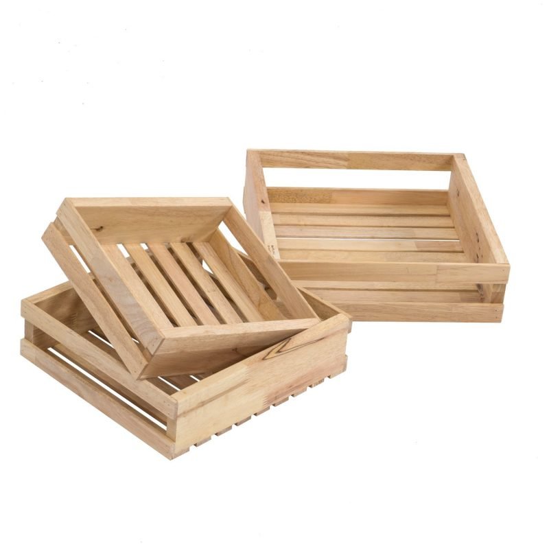 furniteam Solid wood grids storage boxes 3pcs set