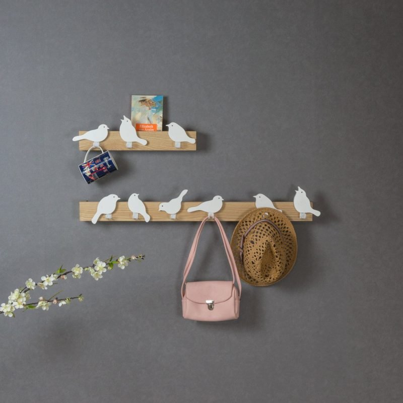 Furniteam Wall Rack (3 Birds) – Natural+white