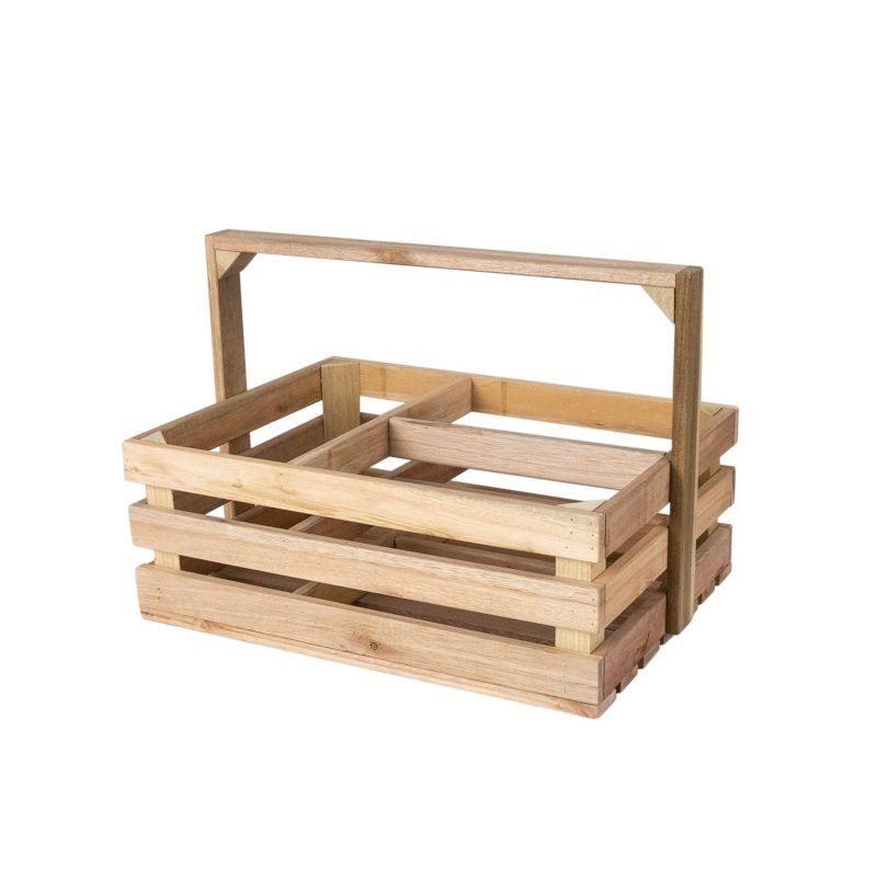 furniteam Solid Wood Storage Box with Handle and Three Compartments Size: L37xW28xH27 cm