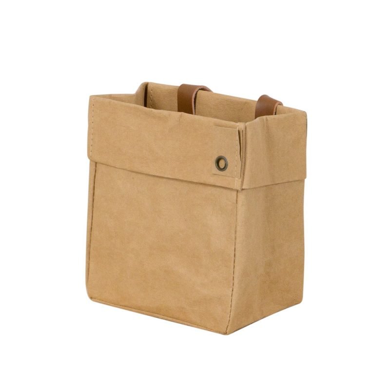 Furniteam Washable Paper Basket With Leather Handle – Brown