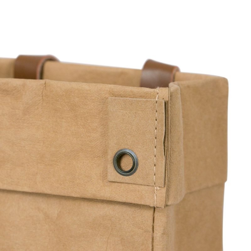 Furniteam Washable Paper Basket With Leather Handle – Brown