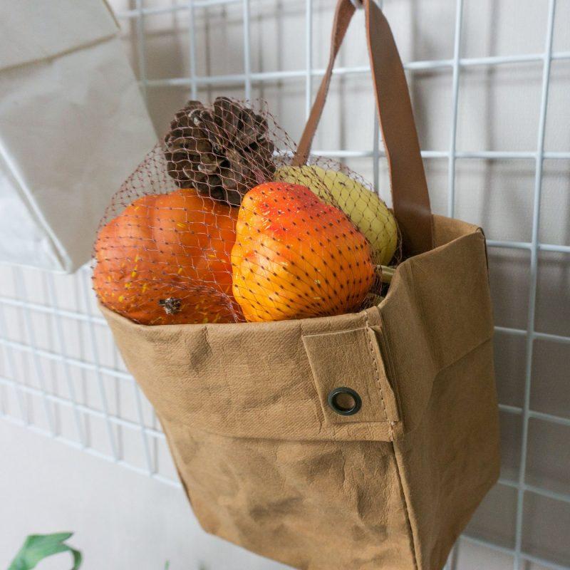 Furniteam Washable Paper Basket With Leather Handle – Brown