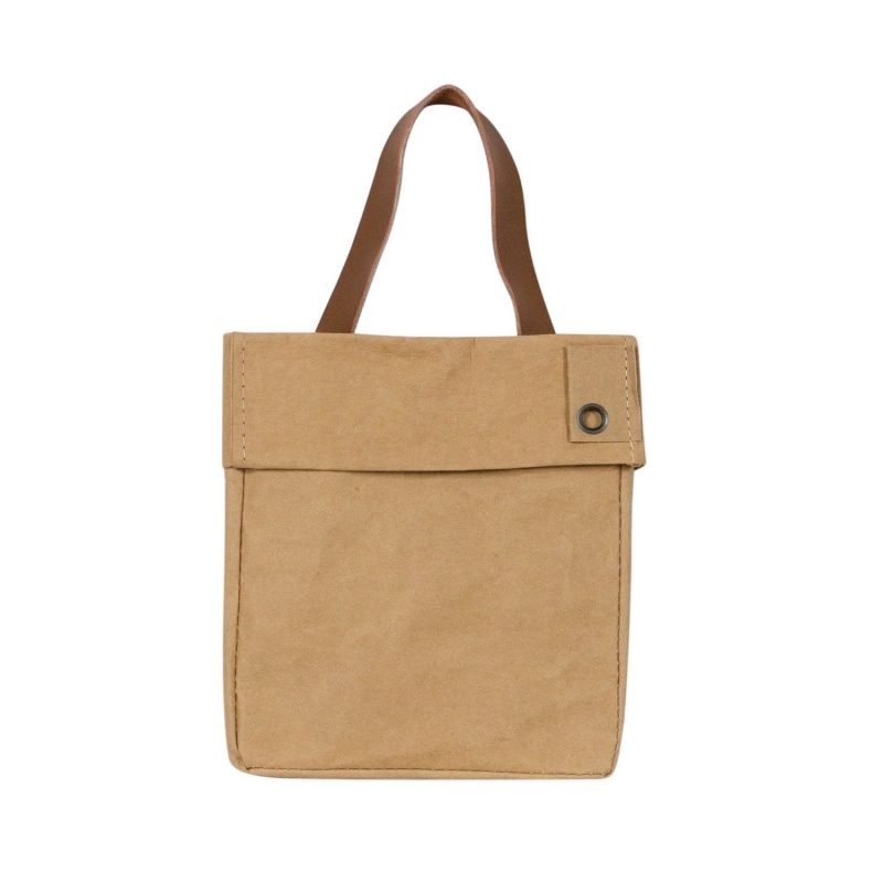 furniteam Washable paper basket with leather handle – Brown