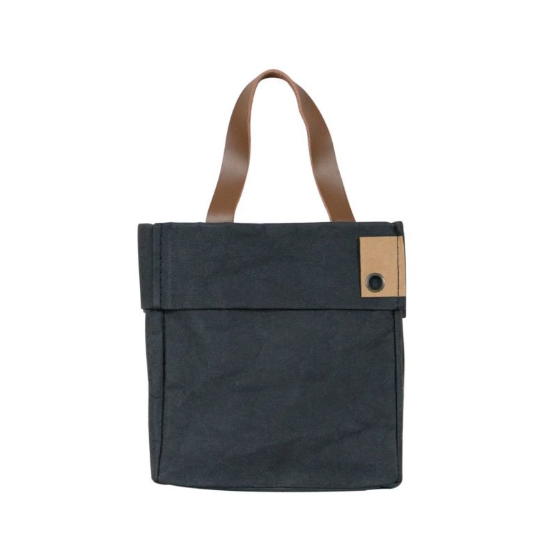 furniteam Washable Paper Basket with Leather Handle L16xW11xH18 cm Black