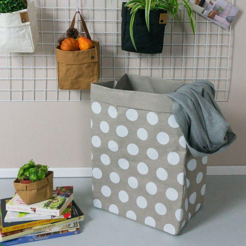 Furniteam Washable Paper Box In Grey Color With White Dots