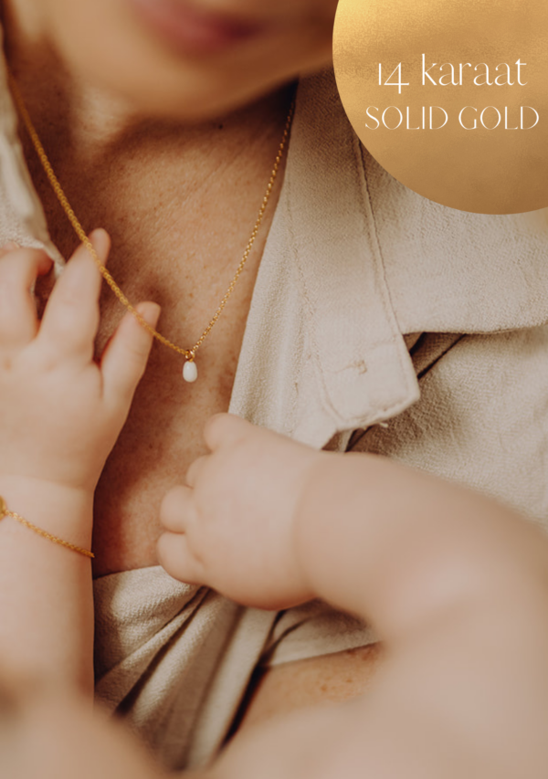 gftd 14 karaat Moedermelk – Mini Druppel edelsteen ketting – Moedermelkjuweel