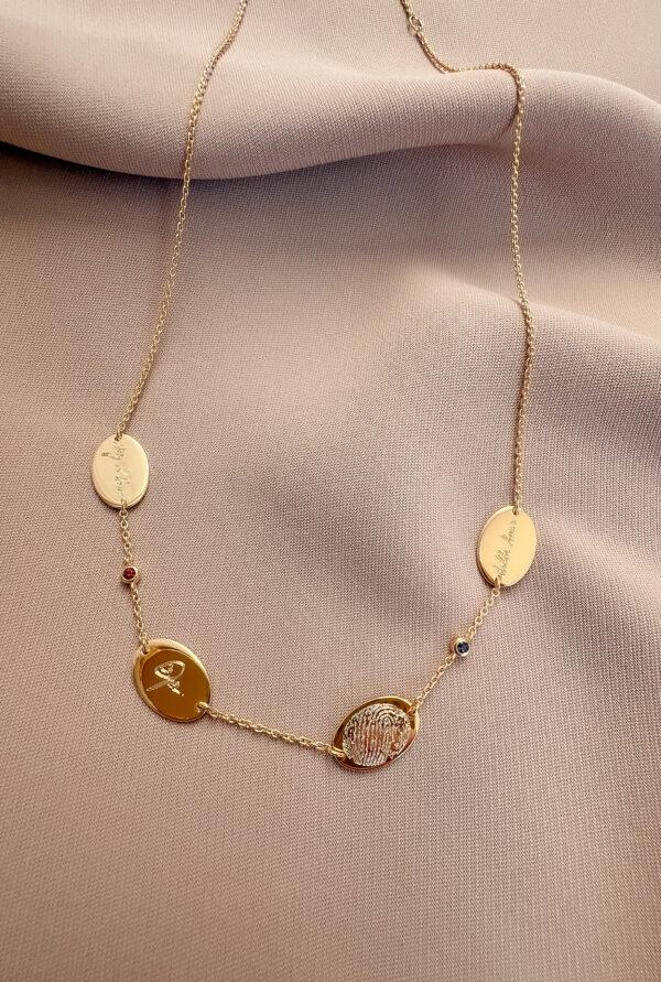 gftd Ketting met 4 bedels voor gravure (rond/ovaal)