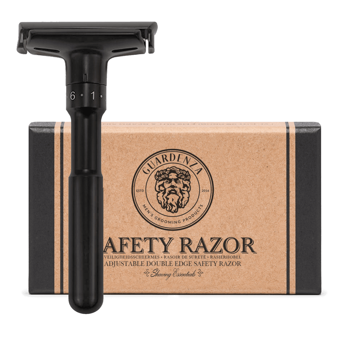 guardenza Verstelbare Double-Edge Safety Razor (Veiligheidsscheermes) – mat zwart