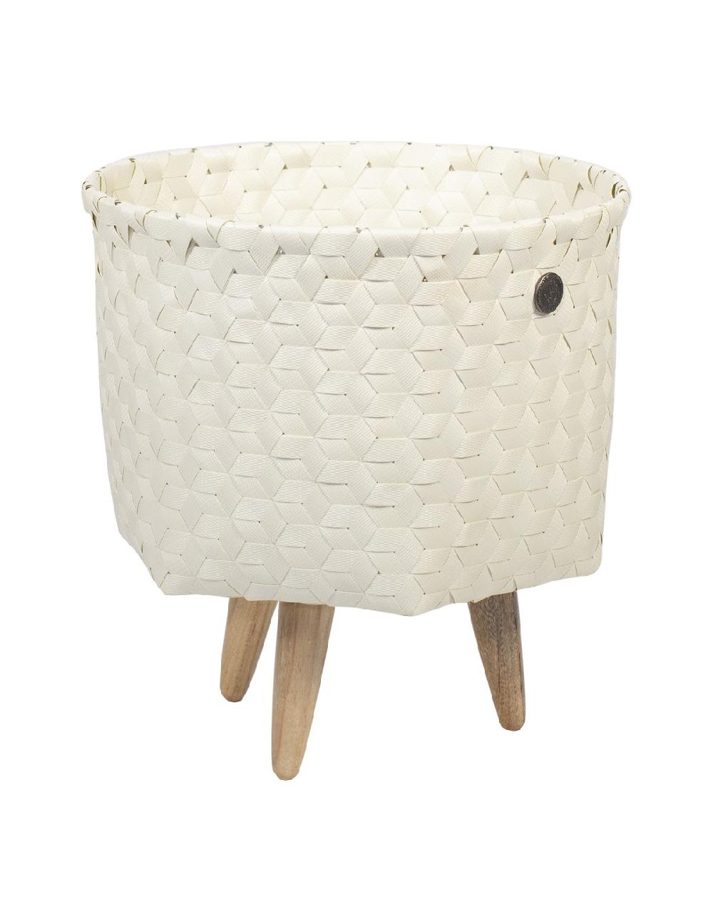 handed by Dimensional - Open round basket with wooden feet size S