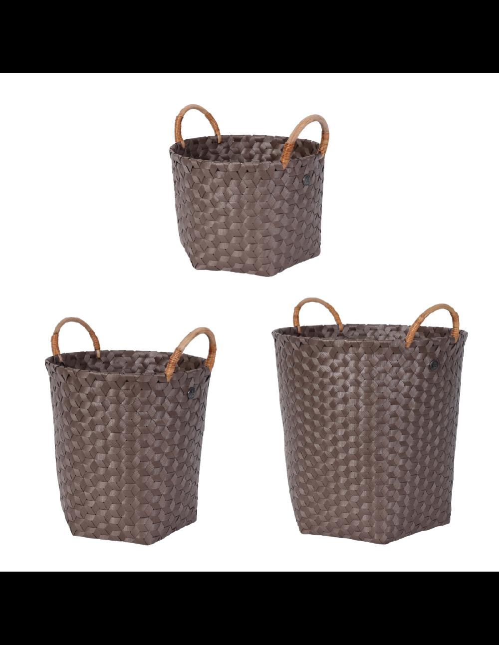 handed by Dimensional - SET of 3 round baskets with rattan handles size S M L