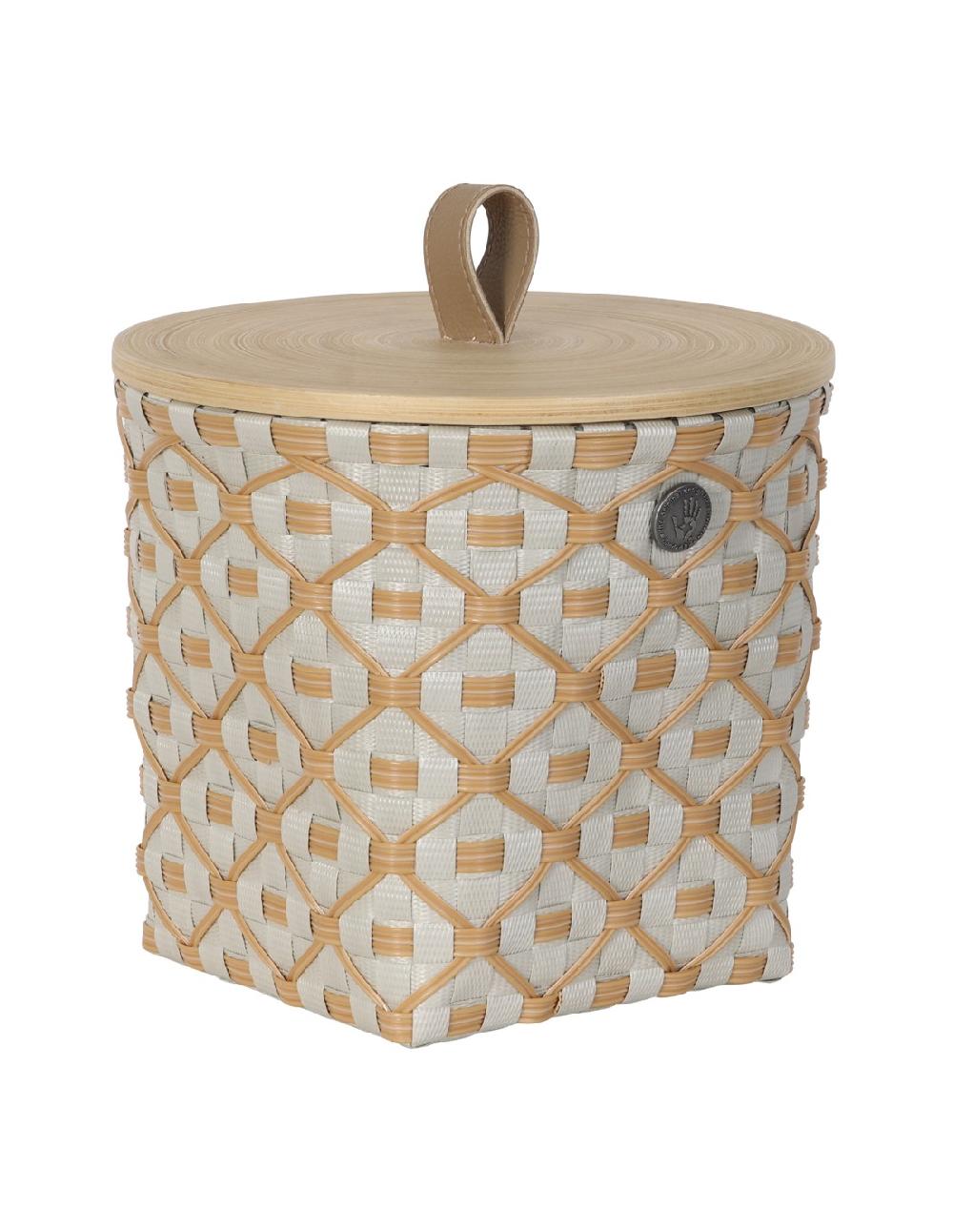 handed by Ivy Rose cover small - Size S open round basket with ecru pattern with bamboo cover