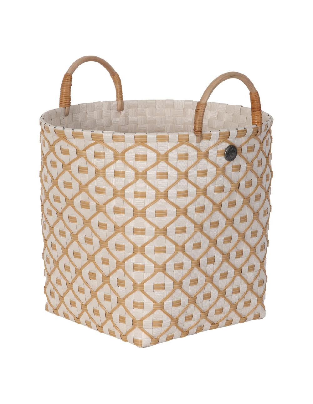 handed by Ivy Rose medium - Size M open round basket with ecru pattern with bamboo handles