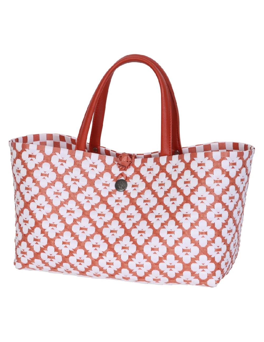 handed by Mini Motif Bag - Handbag with white pattern size S with short PU Handles