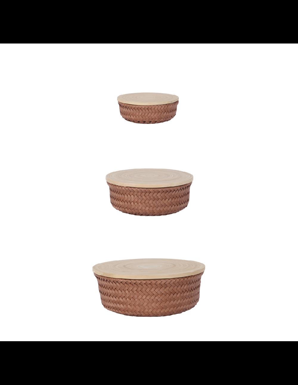 handed by Wonder - Round basket set 3 with bamboo cover size XS S M