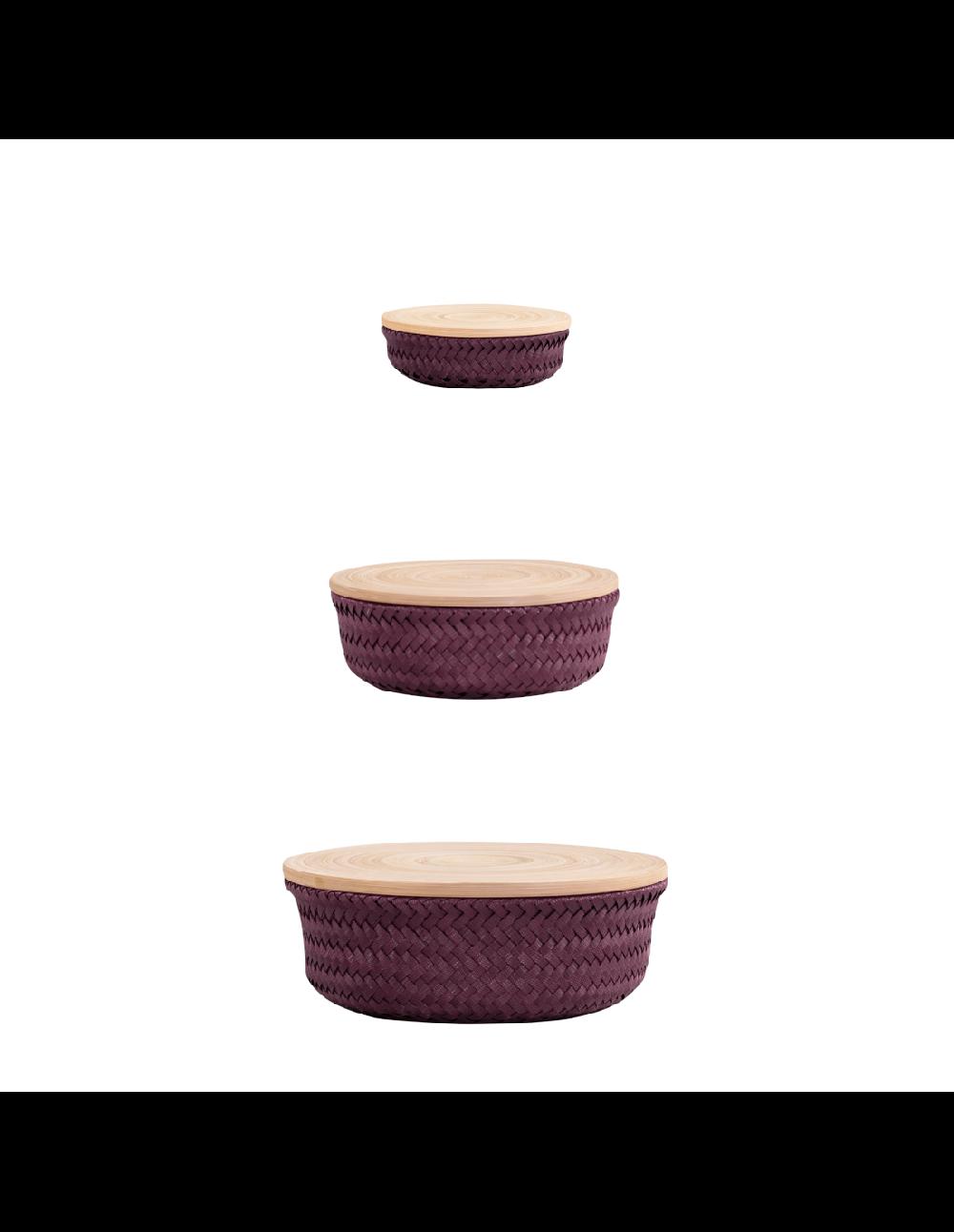 handed by Wonder - Round basket set 3 with bamboo cover size XS S M