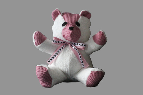 handmade by cassandra Handgemaakte Knuffelbeer - Wit & Oud Roze