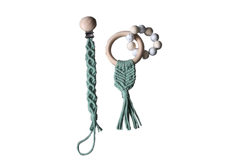 handmade by cassandra Kraamcadeaupakket: Speenkoord & Bijtring - Dark Mint
