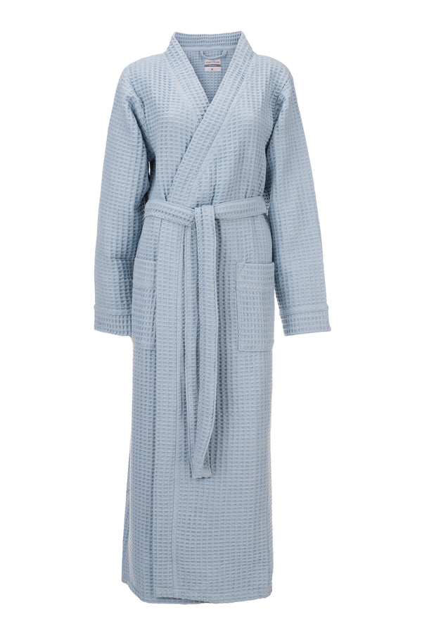 heckett & lane Badjas Wafel Ice Blue 65% Gerecycled Katoen 35% Andere Vezels