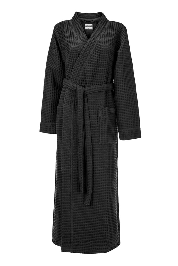 heckett & lane Badjas Wafel Midnight Black 65% Gerecycled Katoen 35% Andere Vezels