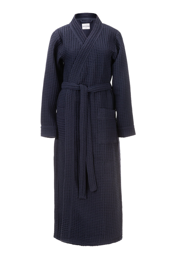 heckett & lane Badjas Wafel Navy Blue 65% Gerecycled Katoen 35% Andere Vezels