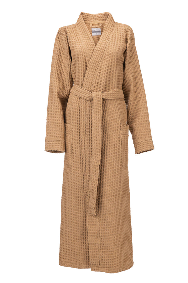 heckett & lane Badjas Wafel Pale Khaki 65% Gerecycled Katoen 35% Andere Vezels