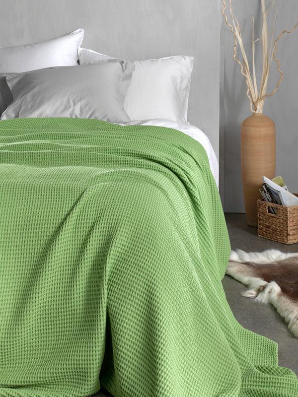 heckett & lane Sprei Wafel Apple Green - Gerecycled Katoen