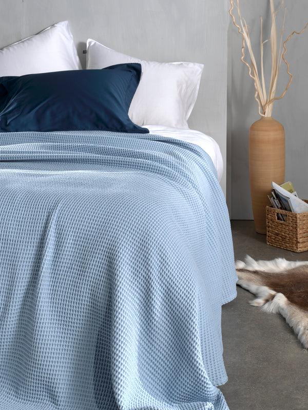 heckett & lane Sprei Wafel Ice Blue - Gerecycled Katoen