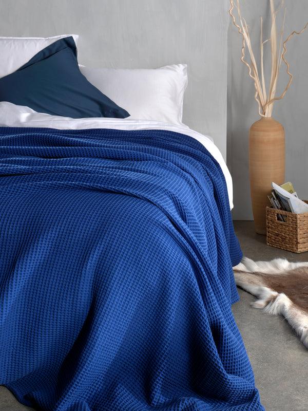 heckett & lane Sprei Wafel Ink Blue - Gerecycled Katoen
