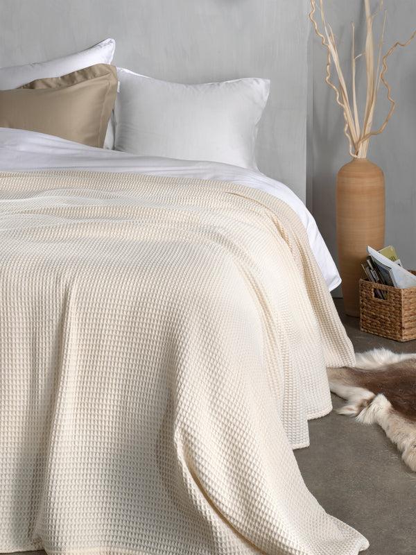 heckett & lane Sprei Wafel Ivory White - Gerecycled Katoen