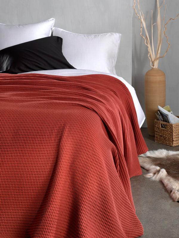 heckett & lane Sprei Wafel Kavi Orange - Gerecycled Katoen