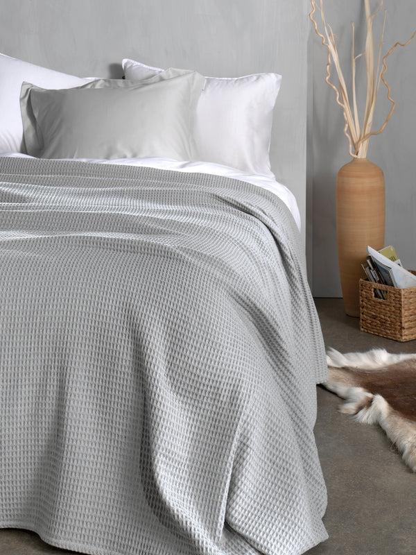heckett & lane Sprei Wafel Melange Grey - Gerecycled Katoen