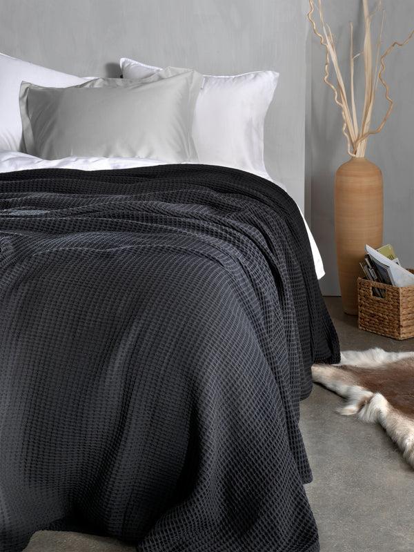 heckett & lane Sprei Wafel Midnight Black - Gerecycled Katoen