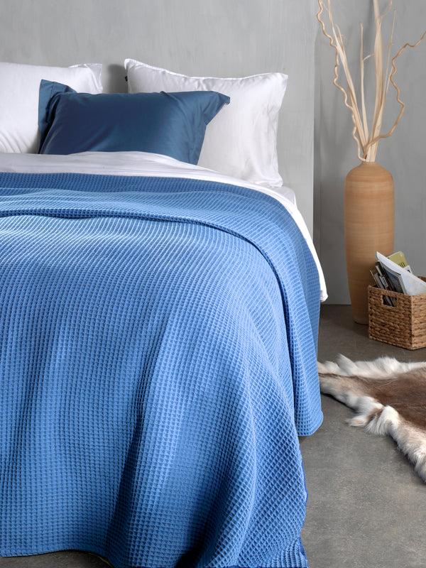heckett & lane Sprei Wafel Royal Blue - Gerecycled Katoen