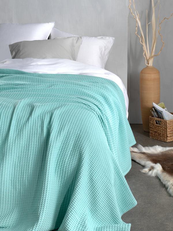 heckett & lane Sprei Wafel Sea Green - Gerecycled Katoen