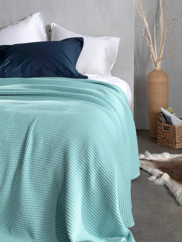 heckett & lane Sprei Wafel Sky Blue - 70% gerecycled katoen 30% andere vezels