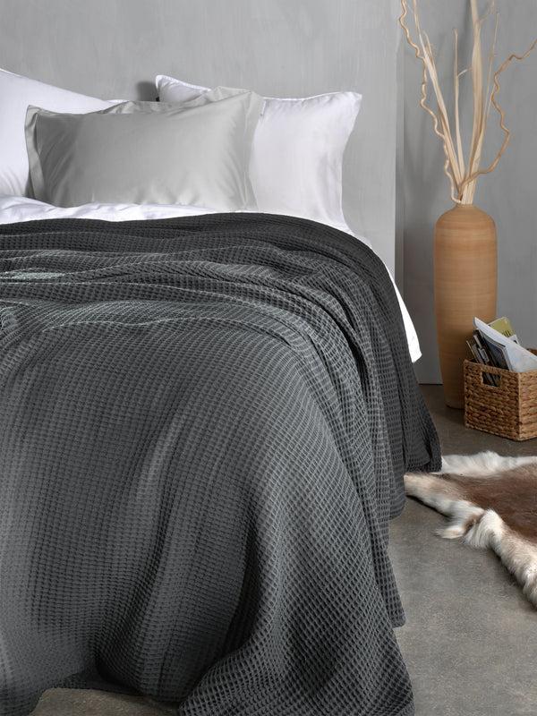 heckett & lane Sprei Wafel Steel Grey - Gerecycled Katoen