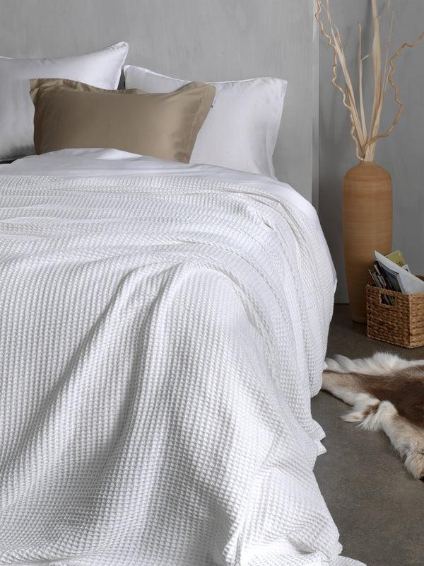 heckett & lane Sprei Wafel Super White - Gerecycled Katoen