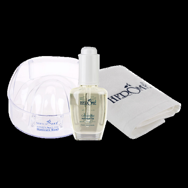 herôme Concentrated Nail Bath Oil & Manicure Bowl met gastendoek cadeau herôme Concentrated Nail Bath Oil & Manicure Bowl met gastendoek cadeau