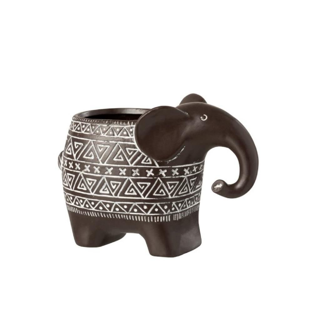 homedecoration Bloempot Olifant Terracotta Ethnic Donkerbruin Wit - Small