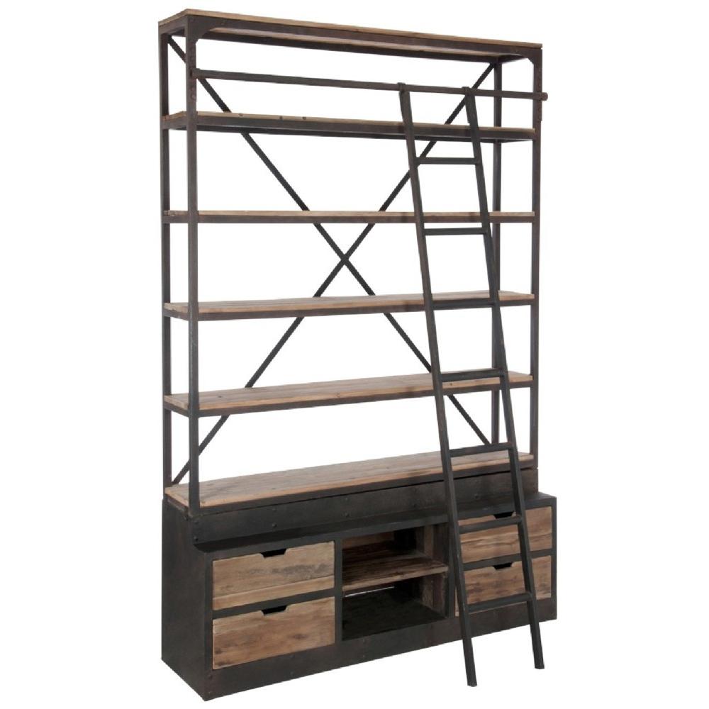 homedecoration Boekenkast Met Ladder Lades Metaal Hout - Bruin