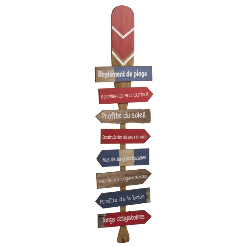 homedecoration Decoratie Bord Hout Peddel Beach Blauw - Rood